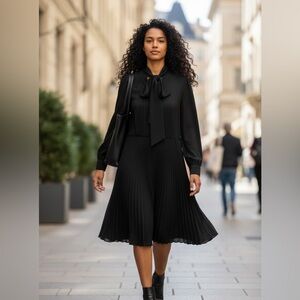 Kate Spade New York Black Georgette Drop Waist Pleated Dress Sz. 6